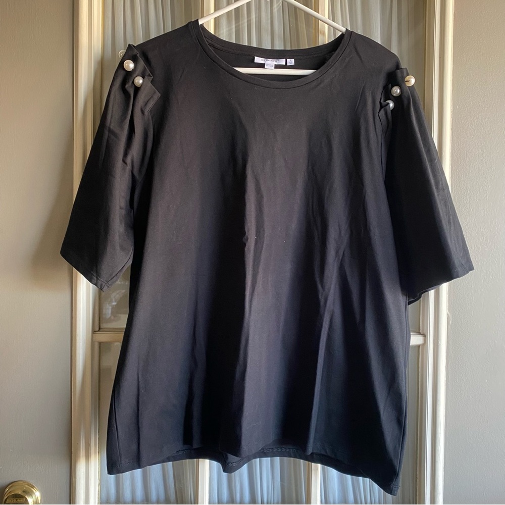 Chico's Black Pearl Accent Sleeve T-Shirt